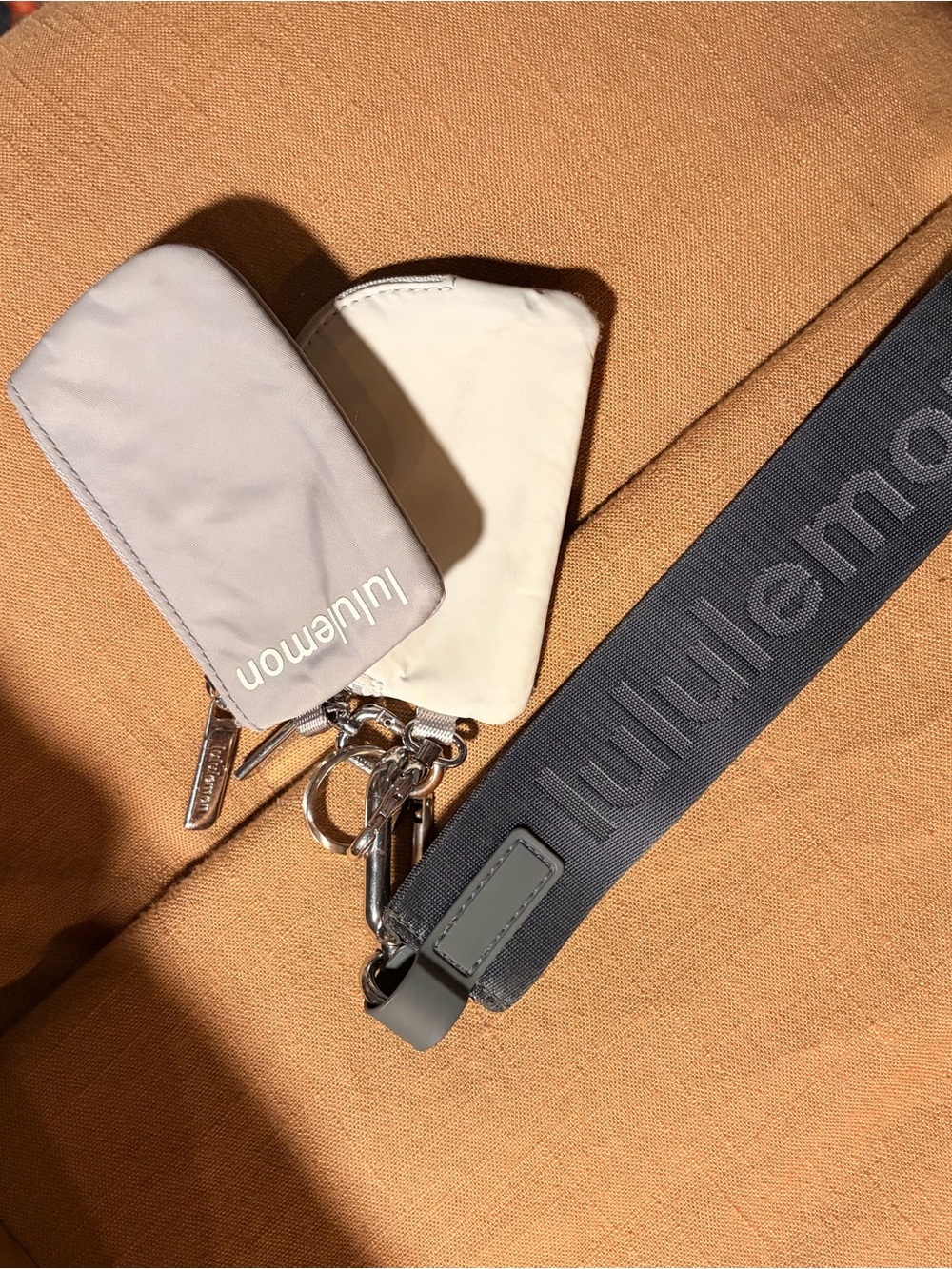 lululemon athletica Gray Webbing Strap with Light Gray and Cream Key Pouches